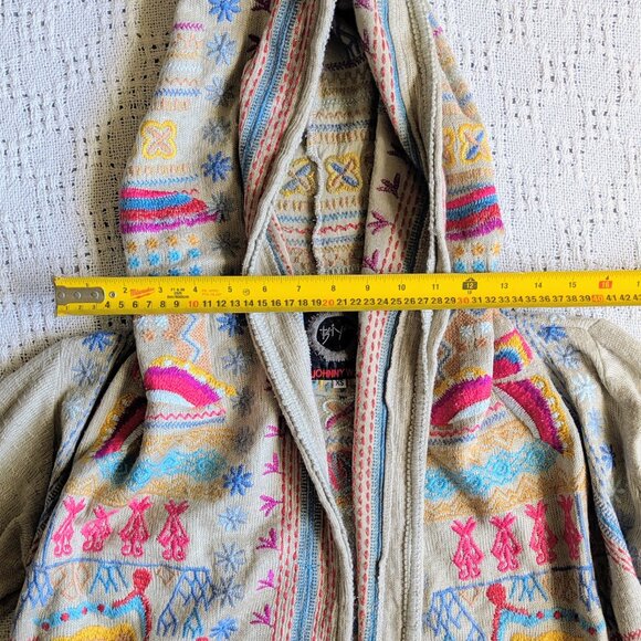 JOHNNY WAS BIYA Women's Embroidered Hooded Duster Cardigan Butterfly Beige Sz XS - Picture 3 of 7